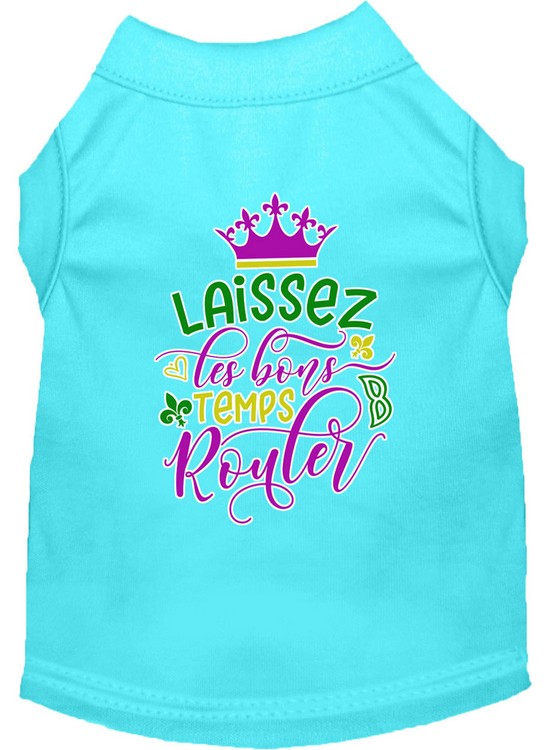 Laissez Les Bons Temps Rouler Screen Print Mardi Gras Dog Shirt Aqua XS